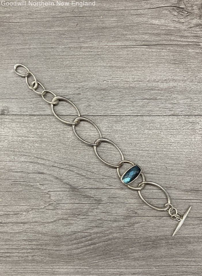 Unmarked Tests Sterling Silver Oval Link Labradorite Stone Bracelet 7-9 ...