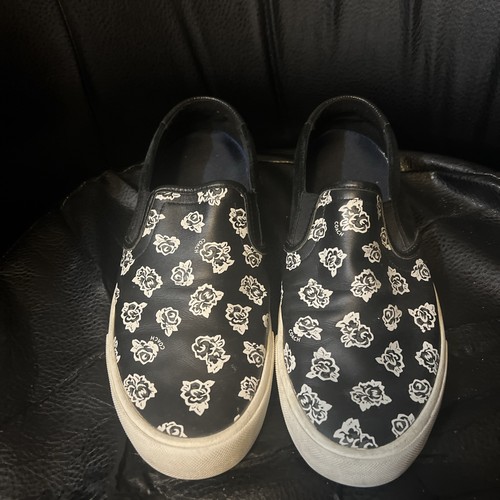 COACH Leather Slip On Floral Sneaker SIZE Men 10.5 Black White Shoe