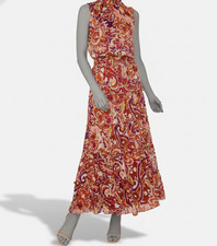 MSK Womens Orange Printed Smocked Tiered Maxi Dress Size L