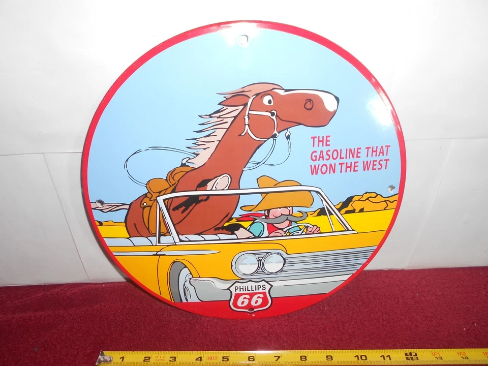 DE COLECCIÓN 11 3/4" PHILLIPS 66 GASOLINA ACEITE SIGNO METAL PORCELANA BOMBA PLACA #935 A Foto 3 de 4