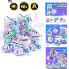 Mermaid 4 Size Adjustable Light up Roller Skates for Girls, Purple Blue Skate...