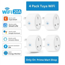4 Pack Tuya Smart WiFi Plug UK 20A Socket Alexa Google Voice Control Energy Time
