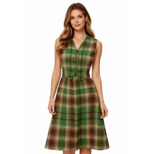 1970s Handmade Green Brown Plaid Skirt  Vest Set XXS