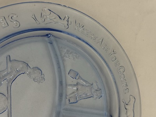 Vintage See-Saw Margery Daw Child's Nursery Rhyme Divided Plate. Baby Blue Glass - Picture 10 of 11
