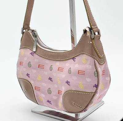 ETRO Pink Pegasus Paisley Canvas Leather One Shoulder Bag Made in Italy Y2K