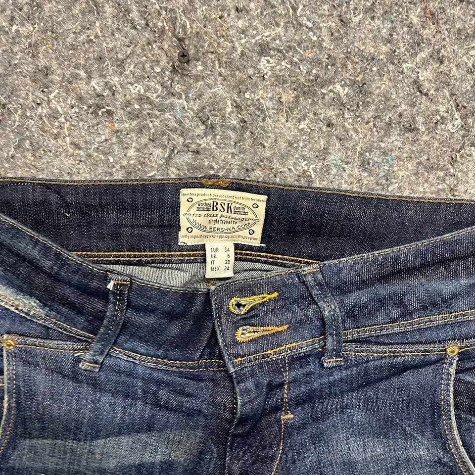 Pantalones Cortos Jean Bershka Hombres 34 Azul Denim Bolsillo Botón Cremallera Envejecido Foto 4 de 4