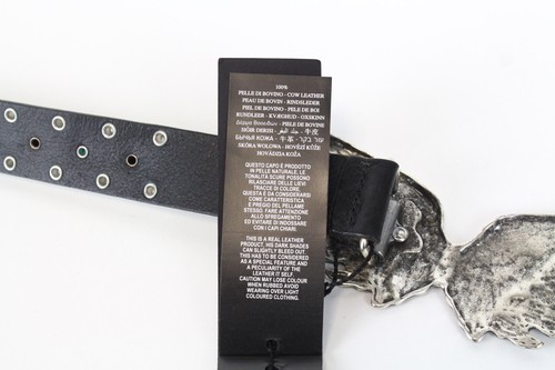 REPLAY Men Belt 80 cm Casual Black Genuine Cow Leather Studs Wing Buckle - Picture 6 of 9