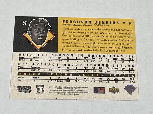 1994 Upper Deck All-Time Heroes Baseball #97 - Ferguson Jenkins - Chicago Cubs - Picture 2 of 2