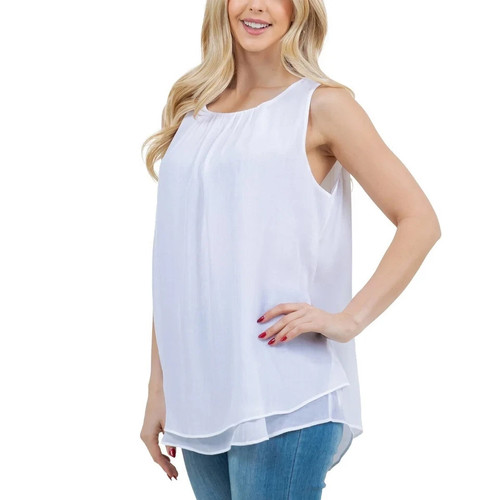 Blusa blanca sin mangas en capas XXL de Cristina B para mujer nueva sin etiquetas - Imagen 3 de 10