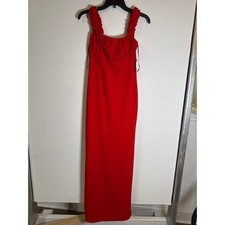 Lulus Red Ruffle Strap Maxi Dress Square Neck Bodycon Prom Wedding Guest Size M