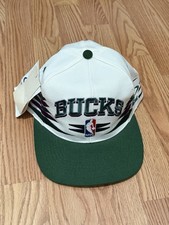 Vintage Logo Athletic Milwaukee Bucks NBA Snapback Cap Hat White Green Purple