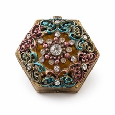 Hexagonal Filigree Trinket Box Vintage Gold E...