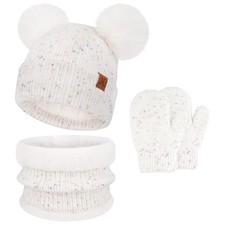 Kids Winter Hat and Gloves Set 0-4 Years White Baby Toddler Cold Weather Gear