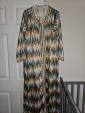 Caftan in Green, Orange & White with Gold Detail