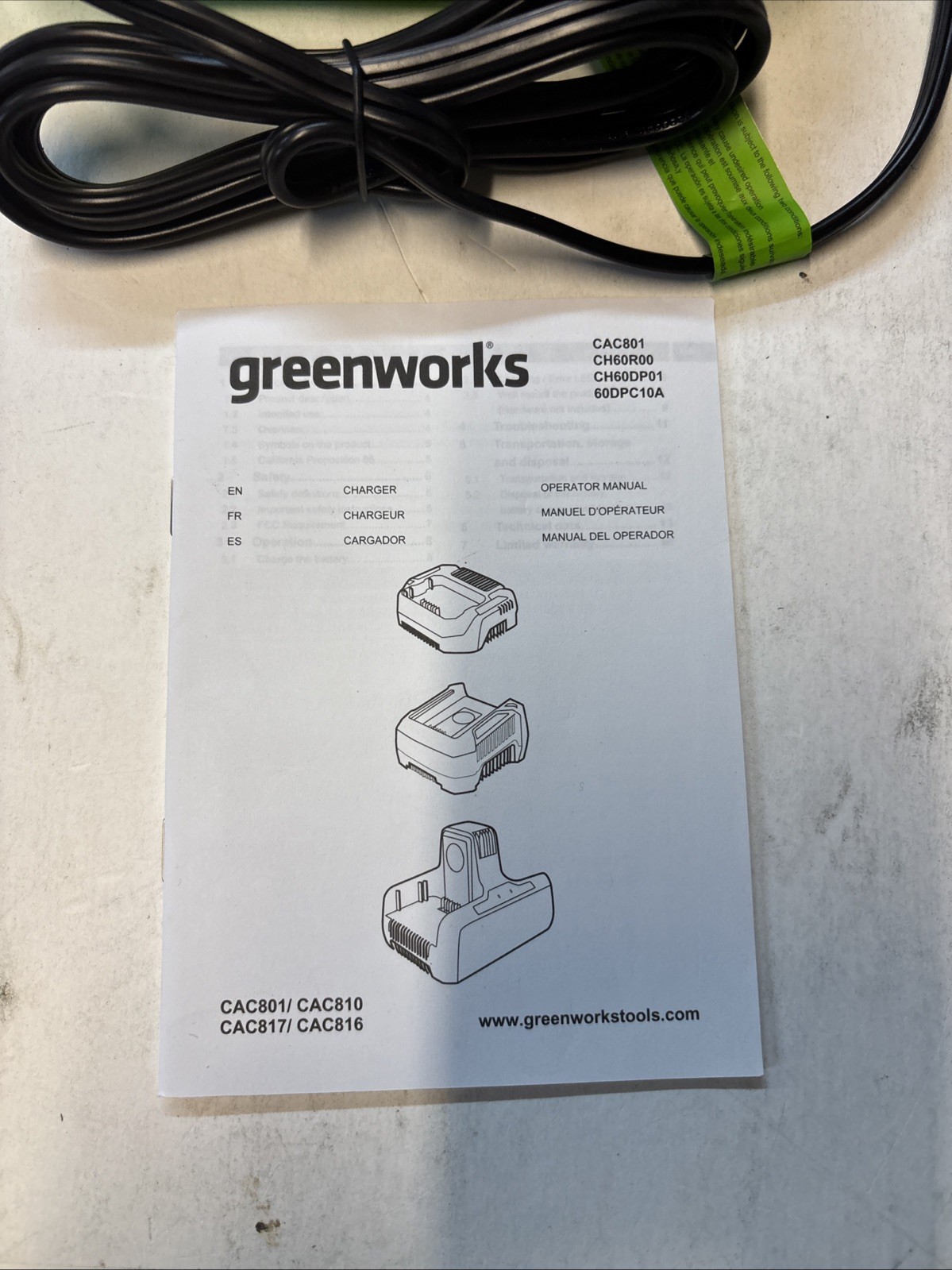 NEW Genuine Greenworks Pro 60V 60Volt Battery Charger CAC801. E 1401