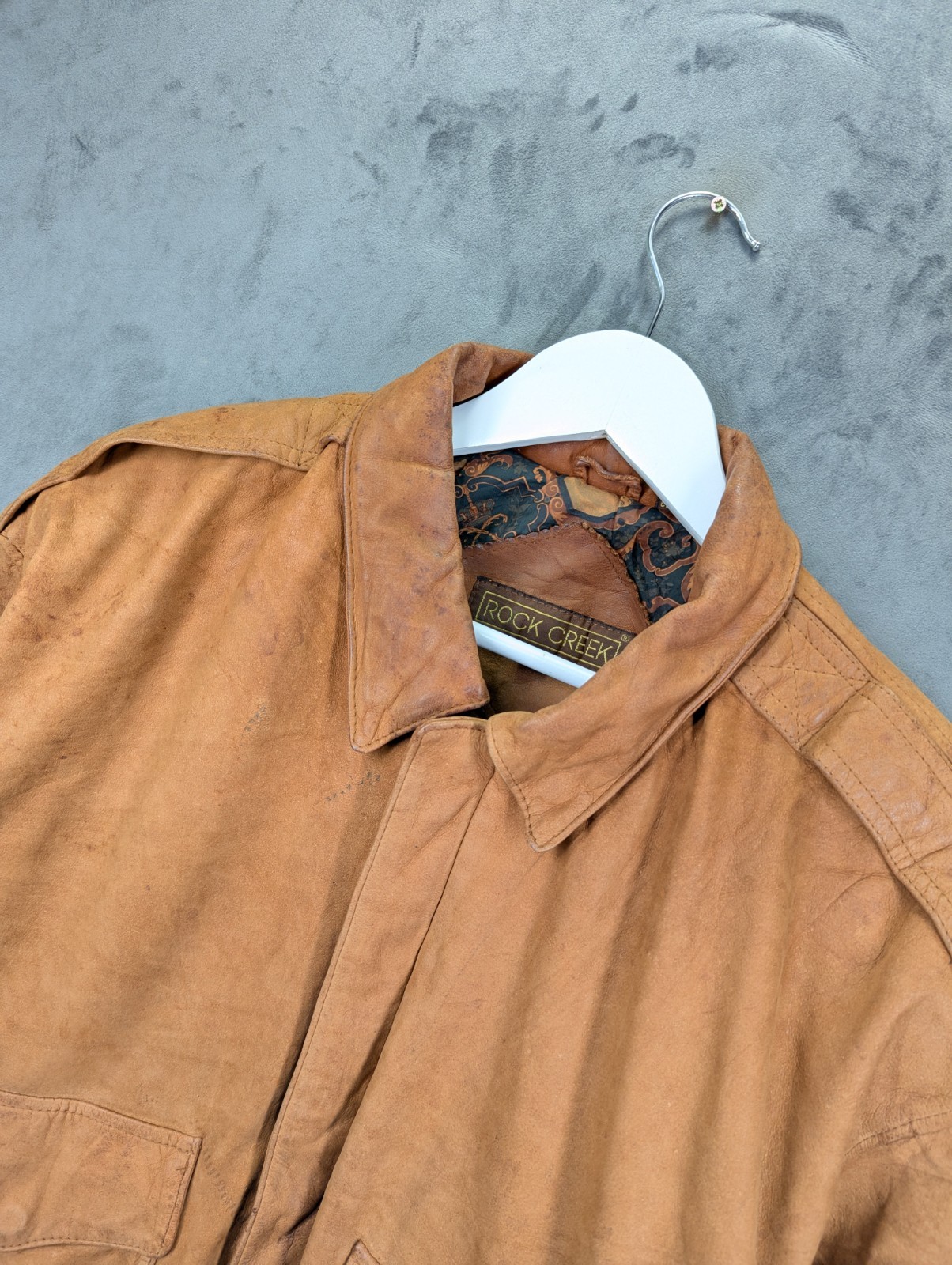 Rock Creek Vintage Leather flying Jacket Large Relaxed Fit Distressed Lined Zip image 2