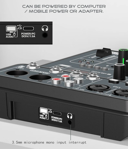 4 Channel Audio Mixer 48V Power USB Studio Sound Mixers Bluetooth Console Mixing - Picture 20 of 23