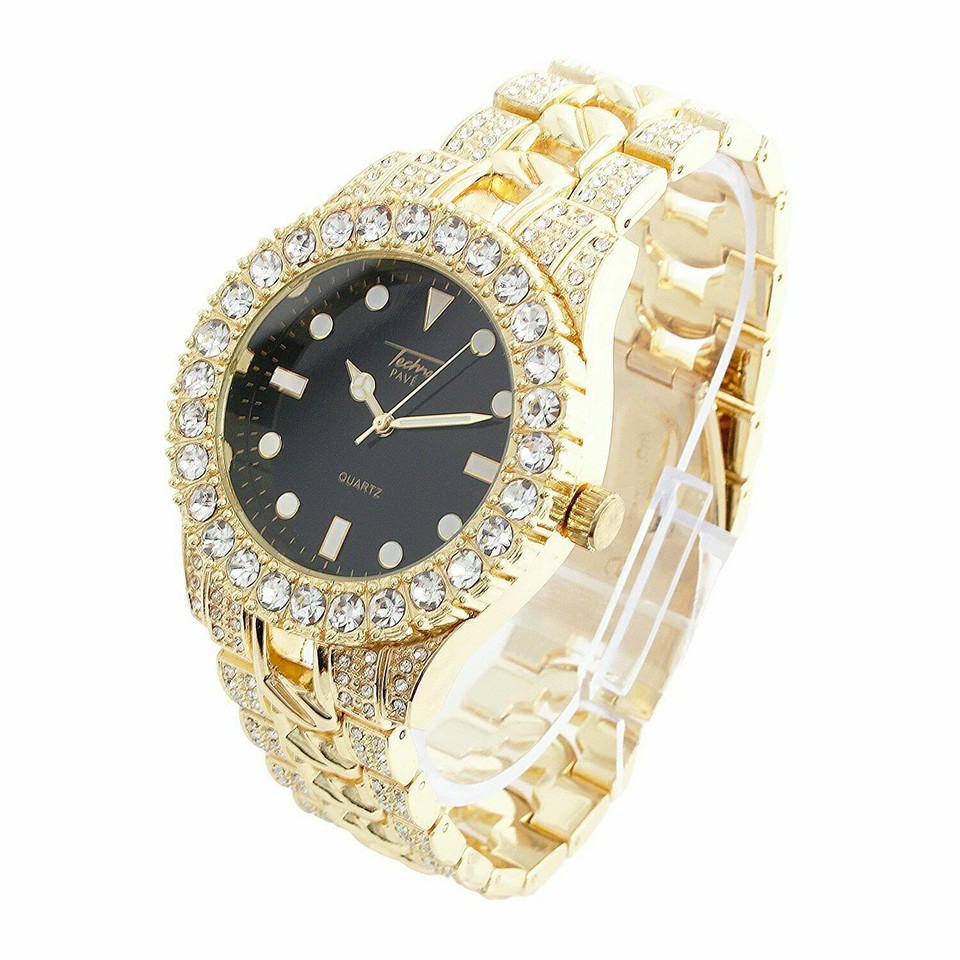Hip Hop Iced Bling Rapper's Lab Diamond Metal 14K Gold PT Luxury ...