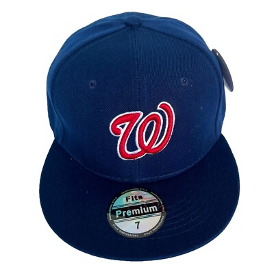 Mens Washington Nationals Baseball Cap Fitted Hat Flat Brim Multi Size Navy  Blue