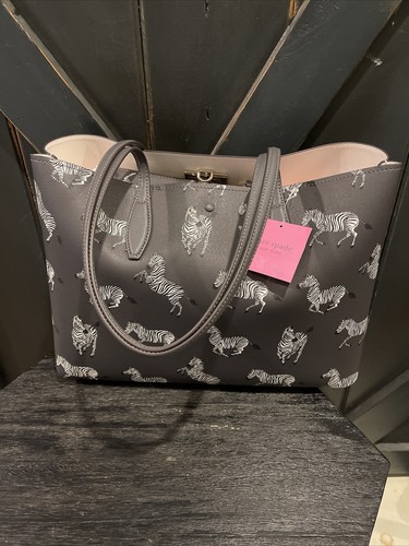 Bolso Grande Estampado Cebras Bailando Todo el Día Kate Spade con Bolsa Negro Gris - Nuevo con Etiquetas - Imagen 5 de 7