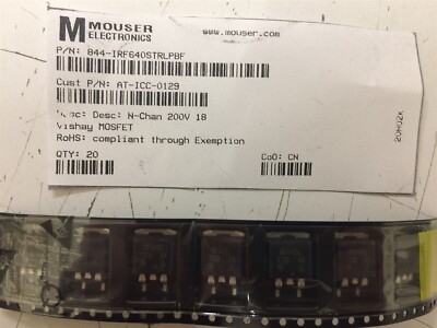 IRF640STRLPBF IR TRANS MOSFET N-CH 200V 18A TO263 ROHS 4 PIECES