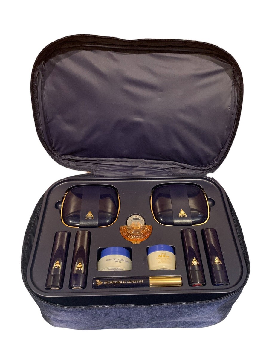 New Avon Makeup Case Kit Blue Travel Bag With Makeup-See Pics