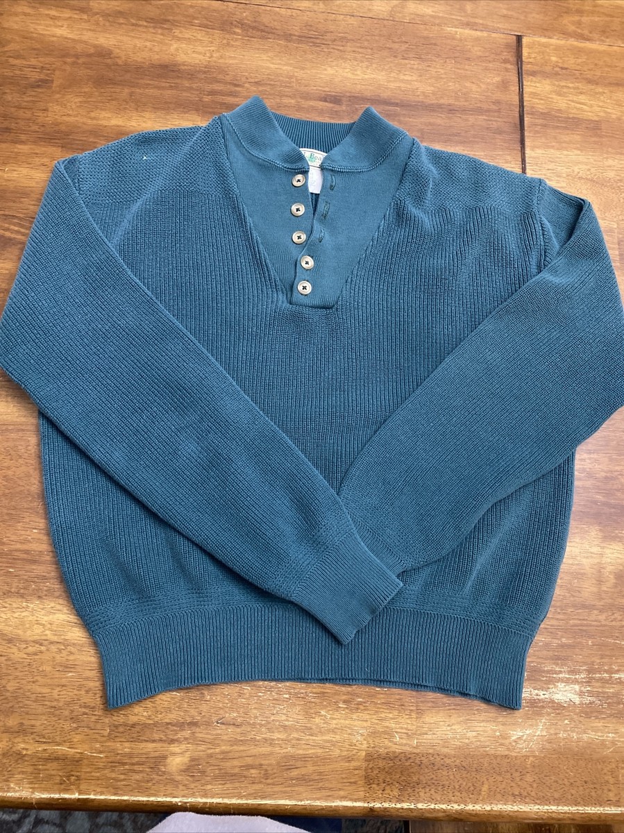 LL BEAN Vtg 90s 1/4 button U.S.A GREEN RIBBED KNIT CARDIGAN LL BEAN Vtg 90s 1/4 button U.S.A GREEN RIBBED KNIT CARDIGAN