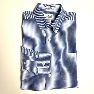 LL Bean Sz 15.5 Button Down LS Shirt Wrinkle Resistance Striped 251462