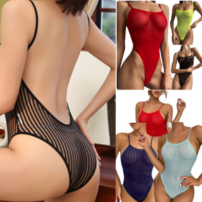 Damen Einteiler See-Through Mesh Body Monokini Sexy Sheer Badeanzug Bademode