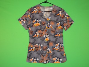 Mickey-Mouse-Happy-Halloween-Disney-Womens-Size-S-Small-Scrub-Shirt-Top