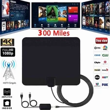 4K 1080P Free HD programs Digital HDTV Antenna UHF VHF FM 300 Miles 13FT Cable