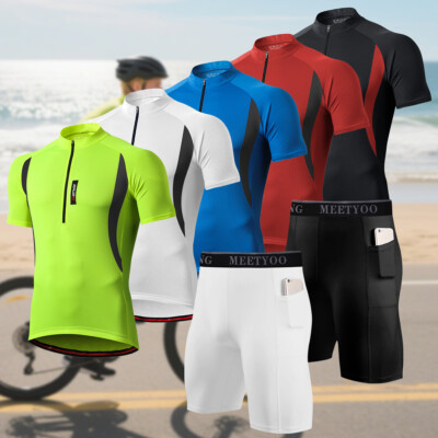Herren Radtrikot Kurzarm Sommer Radfahren Kleidung Schnelltrocken & Sporthosen !