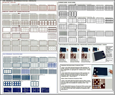Münztableaus-schwarz-blau-rot-dunkelrot-LOOK-105-Modelle-Leuchtturm-SAFE-LINDNER