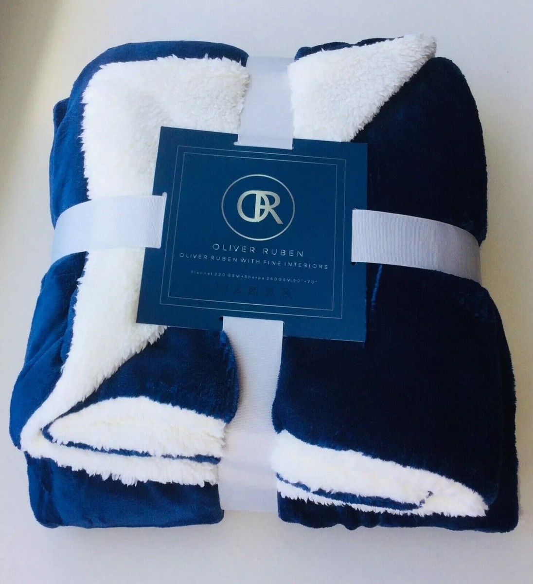 Oliver Ruben Sherpa Fleece Throw Blanket for Bed or Sofa Navy Blue