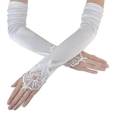 Women 20s Satin gloves Formal Bridal Banquet Party Fingerless 16.7 Inch White