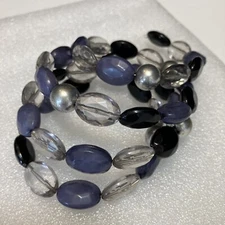 Boho Wrap Around Coil Wire Spring Bracelet Black Silver Grey  Acrylic Beaded