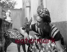 Foto publicitaria de artista Frida Kahlo famosa pintora mexicana y ciervo mascota 8X10