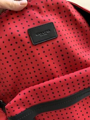 Coach #34855 Red Black Bandit Printed Canvas Campus Backpack  display picture 3
