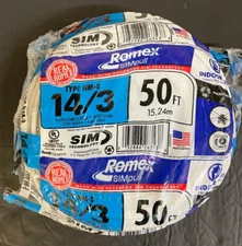 Southwire Romex Brand Simpull Solid Indoor 14/3 W/G NMB Cable 50ft coil