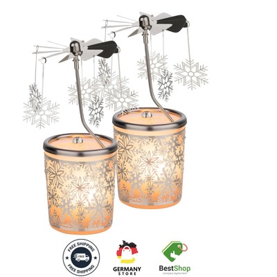 2er Set WEIHNACHTLICHES WINDLICHT   Teelichtkarussell aus Glas [Motiv Schneef...