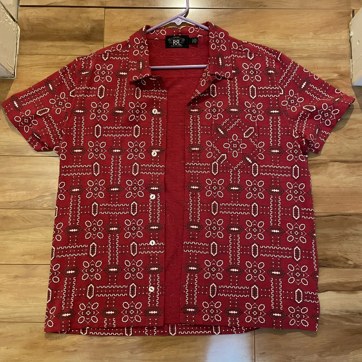 Aplicado rodillo Genuino RRL Ralph Lauren Red Bandana Print Shirt Mens Large L Cotton Seersucker  Double R | eBay