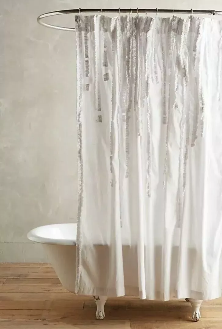 Anthropologie Draped Wisteria Shower Curtain White Cotton Z453 1