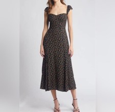 Reformation Bryson Perla Black Red Floral Cocktail Date Night Prom Party Dress 8