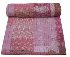 Indian Vintage Quilt Kantha Patchwork Bedspread Cotton Blanket Ralli Gudari