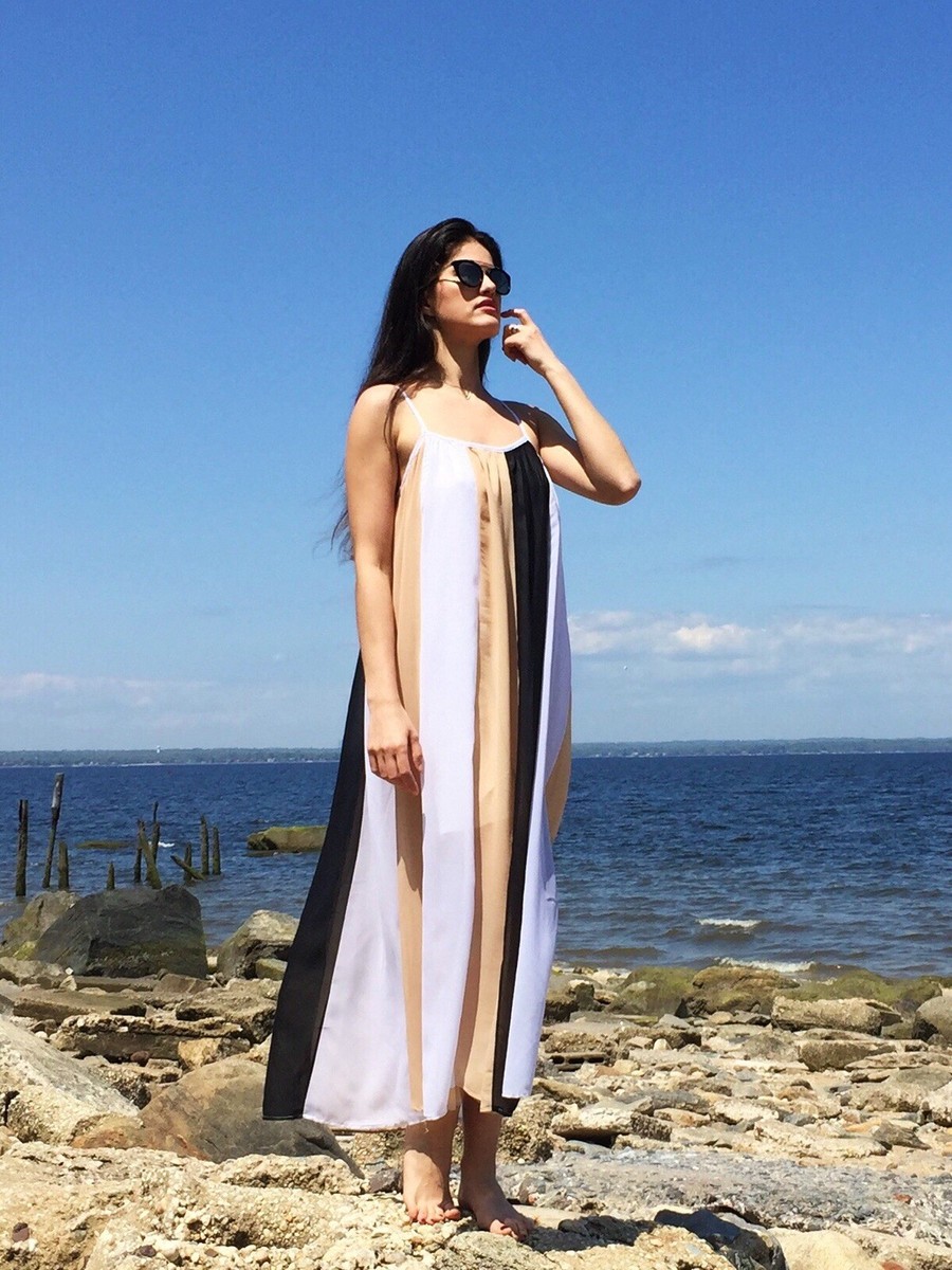 MAXI STRIPE DRESS Women- New W Tags- Size L - (Long Casual/ Beach Dress)