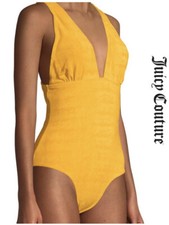 Vtg Y2K Juicy Couture Black Label Swimsuit Terry Cloth One Piece Bikini L