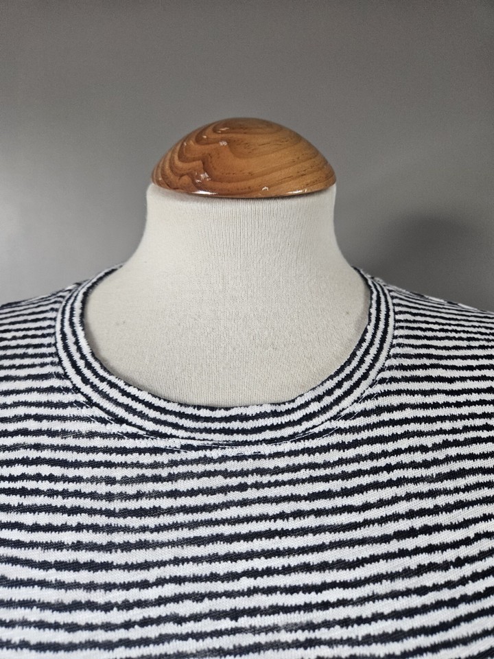 WHISTLES LIGHTWEIGHT LINEN 3/4 SLEEVED TOP SIZE S 8 / 10 NAVY / WHITE