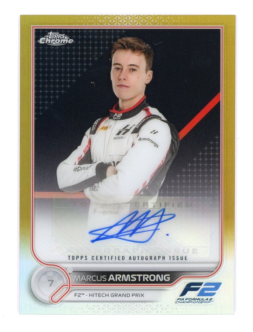 2022 Topps Chrome Formula 1 Marcus Armstrong Chrome Autograph Gold Refractor /50