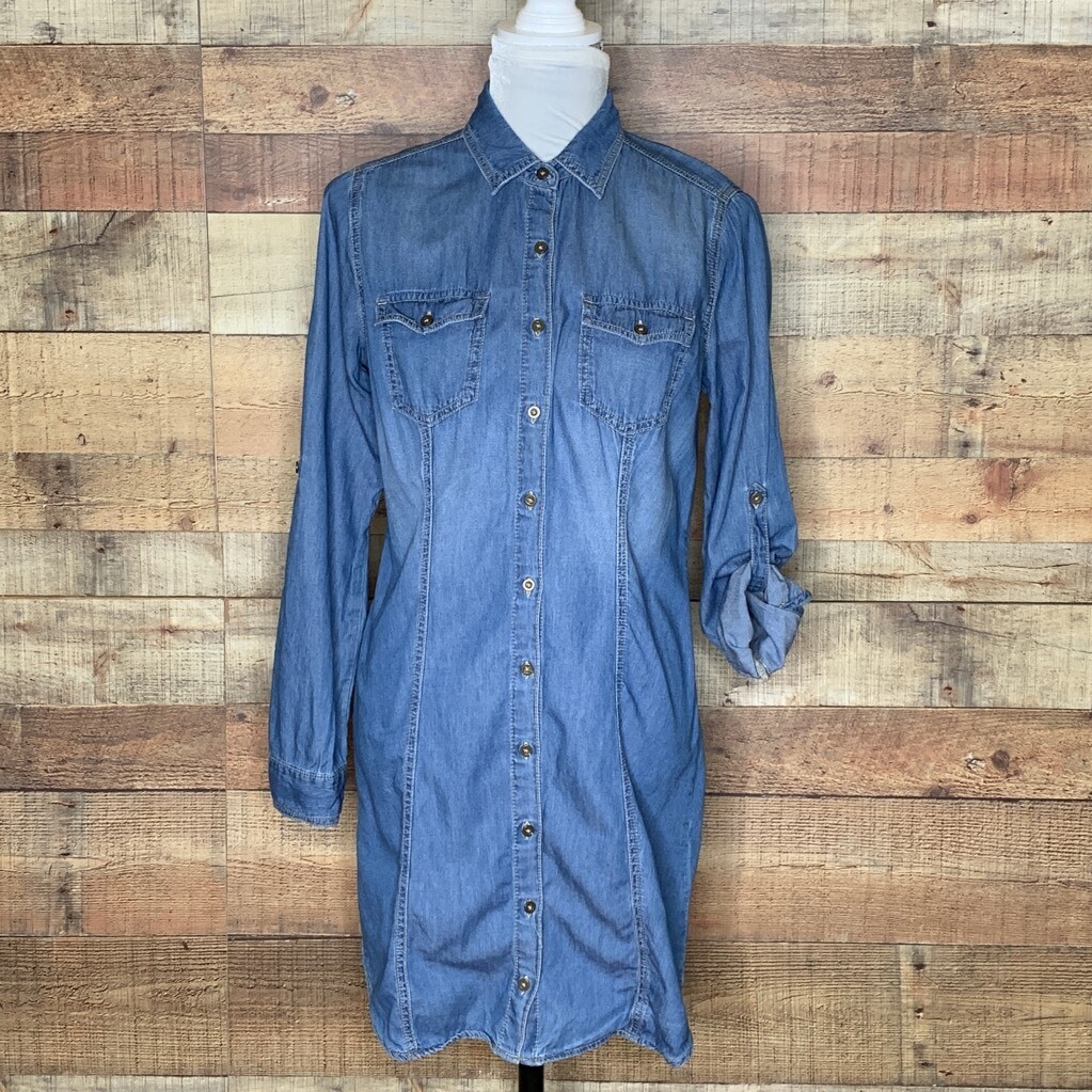 white christmas dresses Medium Wash Denim Strapless Pintuck Mini Dress main image 1