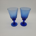 2 Vintage Libbey Cobalt Blue Ribbed Wine/Water Goblets